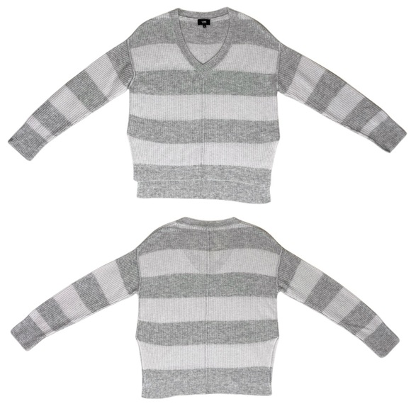 LINE Knitwear 100% Cashmere Striped V-neck Sweater With Split Hem - Picture 4 of 14